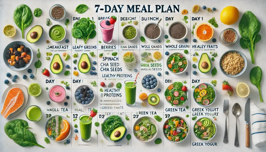 Top 10 Superfoods for Weight Loss and an Amazing Healthy Lifestyle 3 7-day meal plan incorporating with the top 10 superfoods