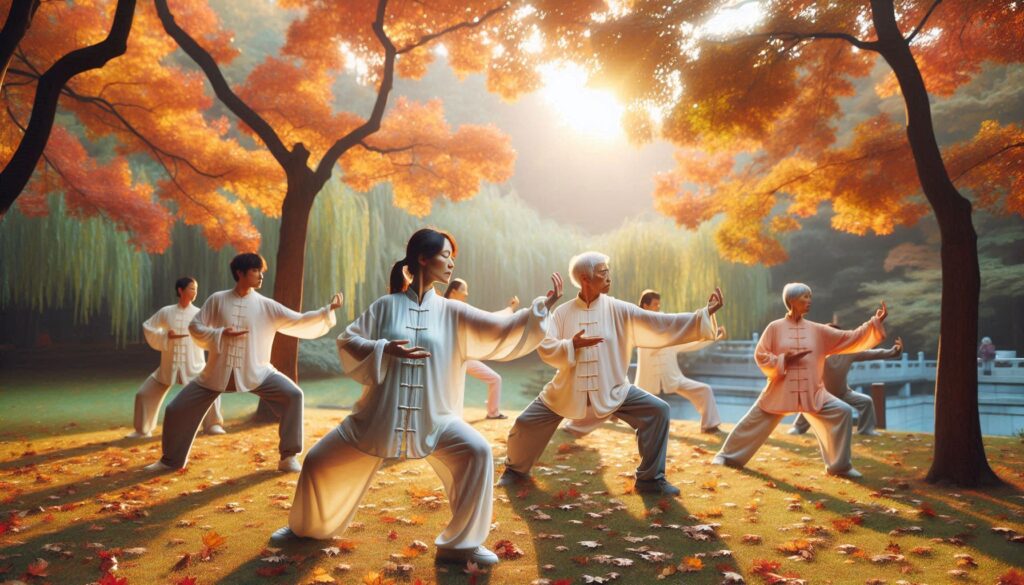 some peoples are doing young style tai chi for beginners