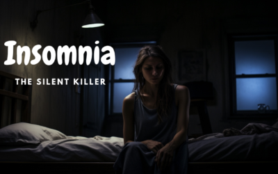 A woman sitting on a bed in a dimly lit room, looking distressed, symbolizing the struggles of insomnia. The image highlights the emotional and physical toll of this sleep disorder.